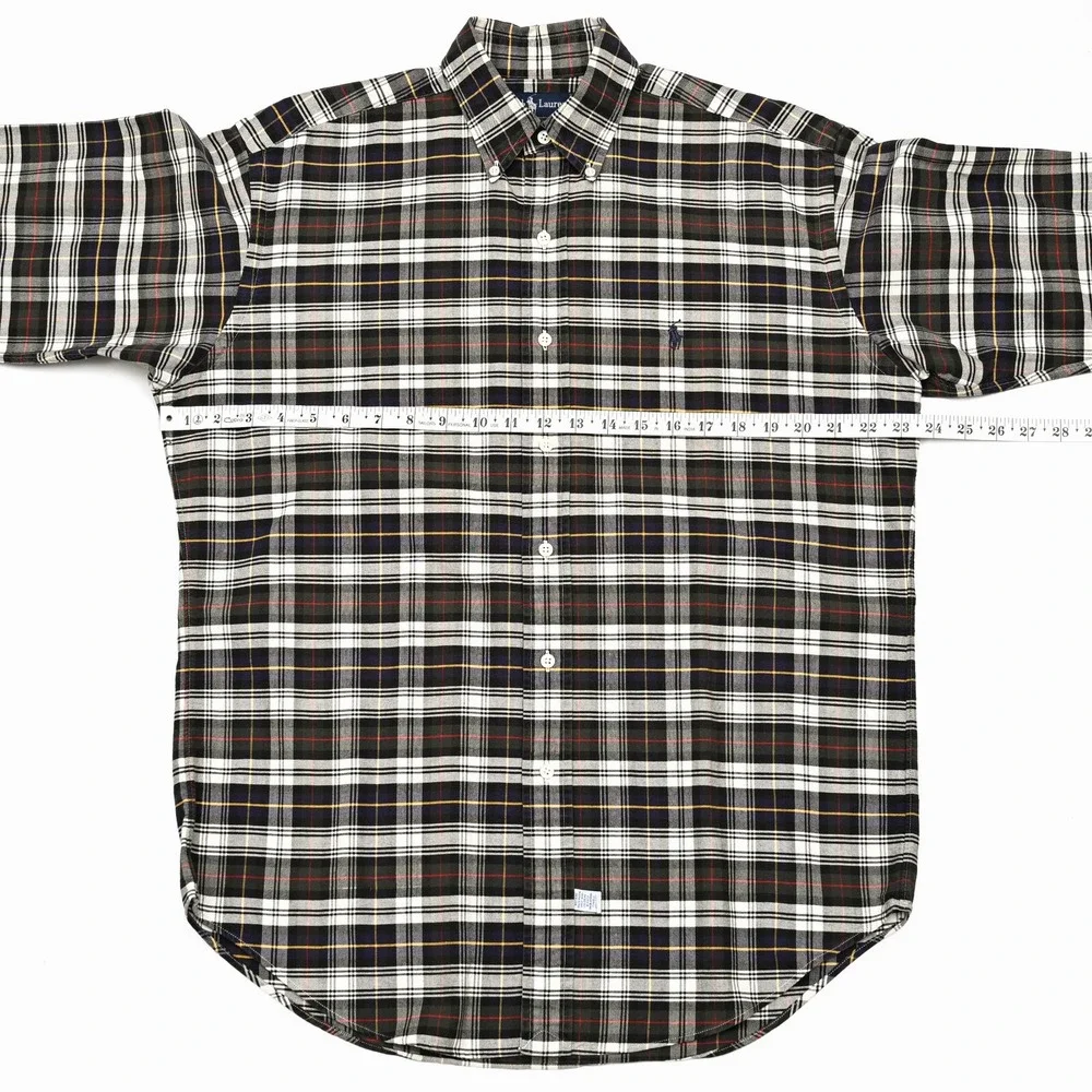 VTG Polo Ralph Lauren Shirt Mens Plaid Oxford Cloth L/S Button Down Preppy Small